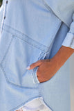 Chambray Pocketed Frayed Shirt