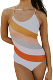 Multicolor Striped Criss Cross Backless One-piece Swimwear