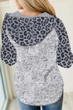 Color Block Leopard Long Sleeves Gray Hoodie