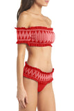 Red Smocked Bardot Bikini Set