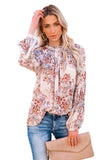 Floral Print Ruffled Neckline Puff Sleeve Blouse