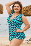 Green Plus Size Grecian Skater Ruched Tankini
