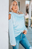 Blue Asymmetrical Ribbon Tie Cold Shoulder Floral Top