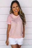 Crewneck Raglan Sleeve Striped Patchwork T-shirt