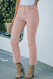 Pink Frayed Edge Cropped Straight Jeans