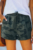 Army Green Camo Print Raw Hem Casual Shorts