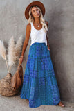 Tiered Paisley Print Pocketed Maxi Skirt