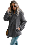 Khaki Fleece Open Front Coat with Pockets