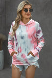 Multicolor Dropped Sleeve Tie-dye Kangaroo Pocket Hoodie with Drawstring