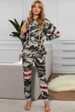 Camo Print Color Block Pullover Lounge Set