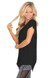 Black Geometric Hollow-outs Back Cap Sleeves Blouse
