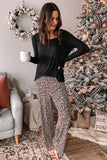 Long Sleeve Top and Leopard Print Pants Lounge Set