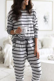 Striped Long Sleeve Top and Drawstring Joggers Loungewear