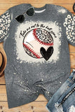 Gray Baseball Graphic Leopard Sleeve Bleached T Shirt