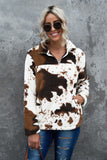 Zip Collar Cow Print Fleece Sweatshirt
