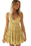 Spaghetti Straps V Neck Smocked Swing Floral Dress
