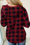 Plaid Button Collar Drawstring Pullover Hoodie