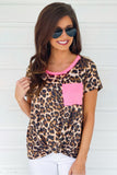 Neon Pink Leopard T-shirt with Pocket