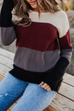 Color Block Knitted O-neck Pullover Sweater