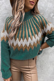 Stand Collar Geometric Pattern Pullover Sweater