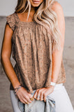 Khaki Floral Print Smocked Flounce Sleeveless Top