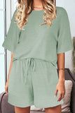 Khaki Crew Neck Short Sleeve Ribbed Lounge Set