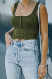 Ribbed Knit Henley Crop Tank