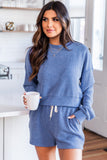 Ribbed Texture Pullover and Drawstring Shorts Lounge Set