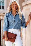 Medium Wash Collared Seamed Denim Shirt