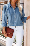 Medium Wash Collared Seamed Denim Shirt