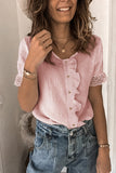 Ruffles Button Short Sleeve Shirt with Lace Detail