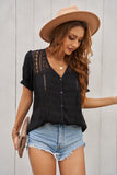 V Neck Lace Crochet Short Sleeve Shirt
