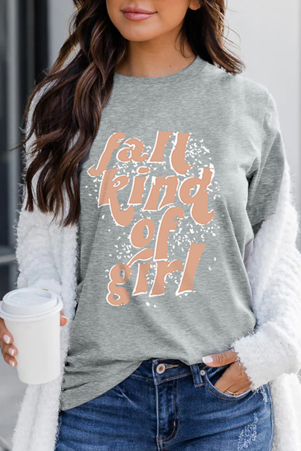 Gray Fall Kind of Girl Letter Print Short Sleeve Graphic Tee