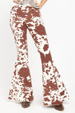 Cow Print High Waisted Flared Pants
