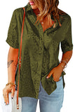 Green Leopard Jacquard Short Sleeve Satin Blouse