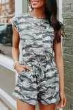 Cap Sleeve Open Back Camo Romper