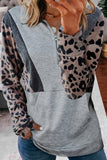Pocketed Half Zip Leopard Pullover Sweatshirt