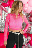 Rhinestones Sheer Long Sleeve Crop Top
