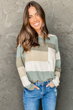 Color Block Ribbed Long Sleeve Top with Pocket