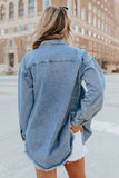 Pocket Raw Hem Buttoned Denim Jacket
