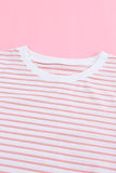 Pink Casual Striped Ruffle Sleeve Short Sleeve T-Shirt