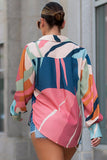 color Abstract Print Cuffed Sleeve Shirt
