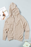 Zipper V-neck Dropped Sleeve Hooded Solid Sweater