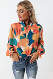 Geometric Patchwork Print Half Buttoned Blouse