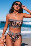 Leopard Print Bandeau Webbing High Waist Sexy Bikini Swimsuit