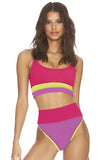 Spaghetti Straps Colorblock Ribbed High Waist Bikini