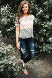 Floral Print Splicing Colorblock Tee
