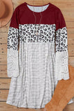 Red Striped Leopard Patchwork Lace T Shirt Dress