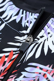 Leaves Print Zip-up Long Sleeve Surf Rash Guard Swimwear
