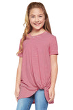 Short Sleeve Front Twist Striped Girl's Top